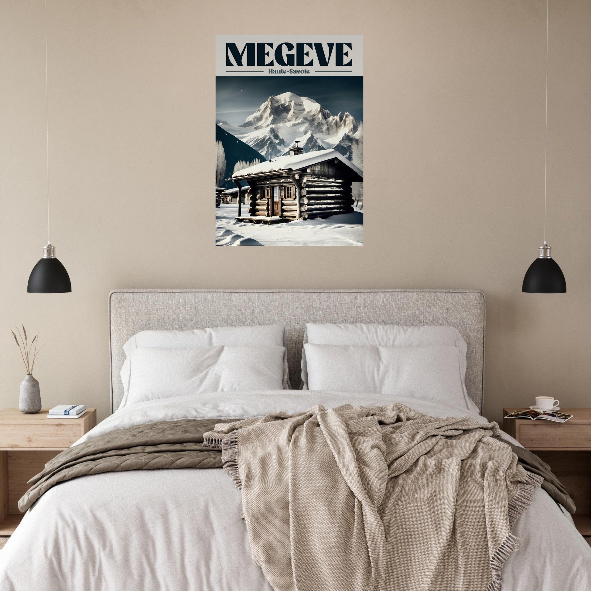 Affiche vintage chalet à Megève, Haute-Savoie - Tableau rétro alu montagne