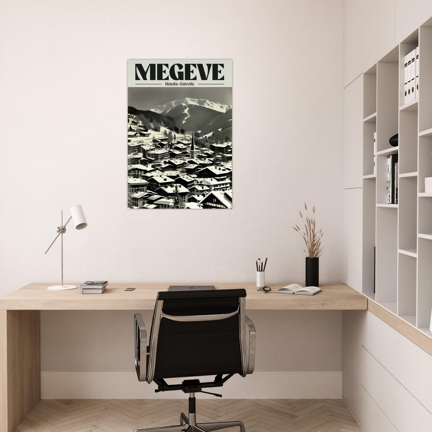 Affiche vintage Megève, Haute-Savoie - Noir & Blanc - Tableau rétro alu montagne