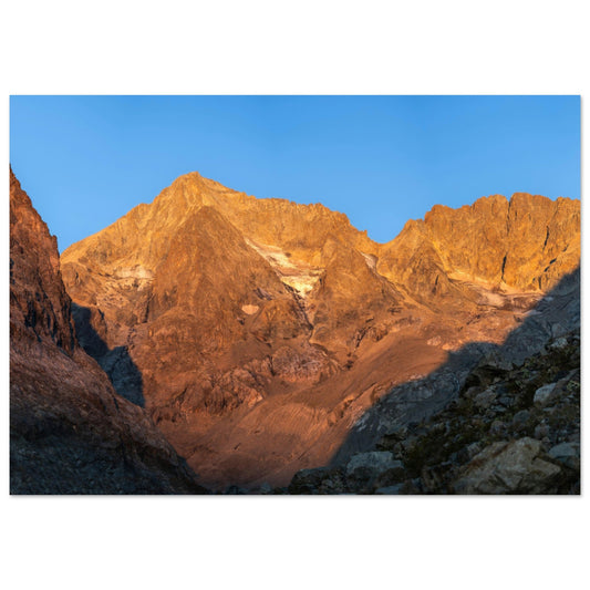 Tableau photo Photo de la barre des Ecrins au coucher du soleil, Hautes - Alpes — tirage aluminium Dibond mat, fabrication française, prêt à accrocher