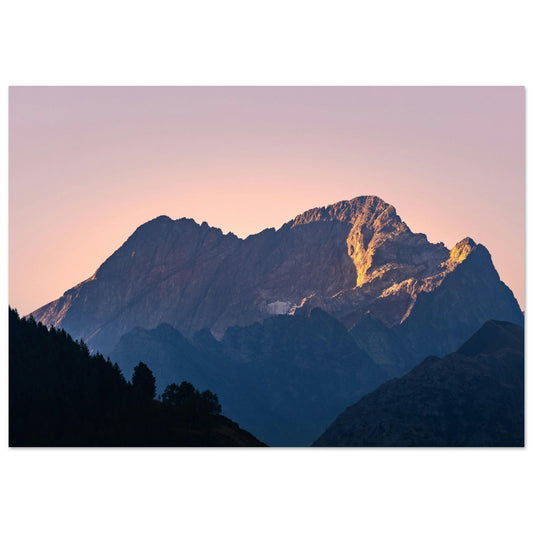 Tableau photo Photo d'un coucher de soleil sur la barre des Ecrins — tirage aluminium Dibond mat, fabrication française, prêt à accrocher