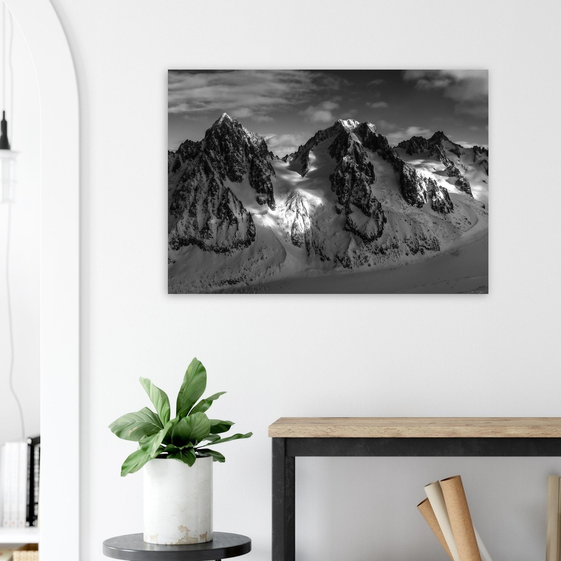 Photo de l'Aiguille des Grands Montets Chamonix-Mont-Blanc - Noir & Blanc - Tableau photo alu montagne