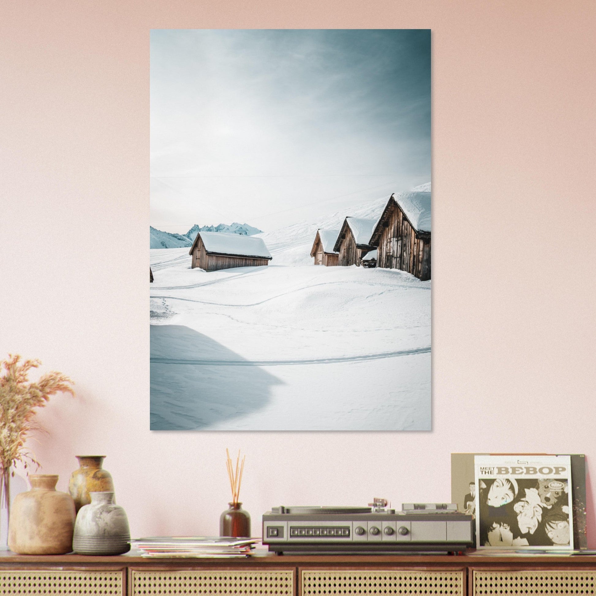 Photo de petites cabanes dans la neige - Tableau photo alu montagne