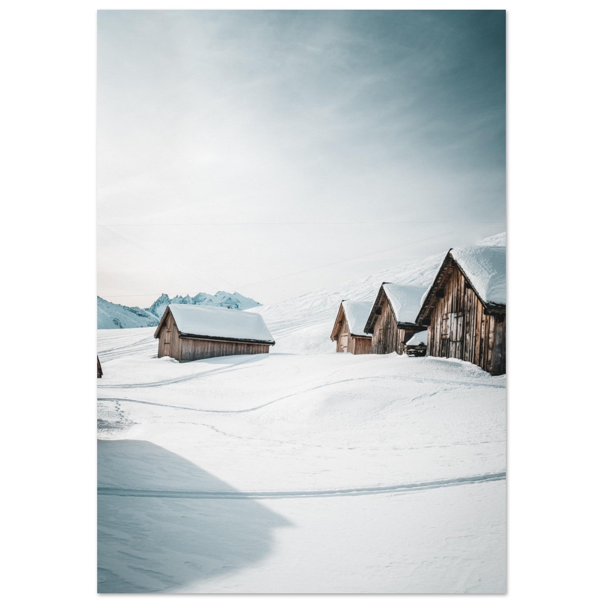 Photo de petites cabanes dans la neige - Tableau photo alu montagne