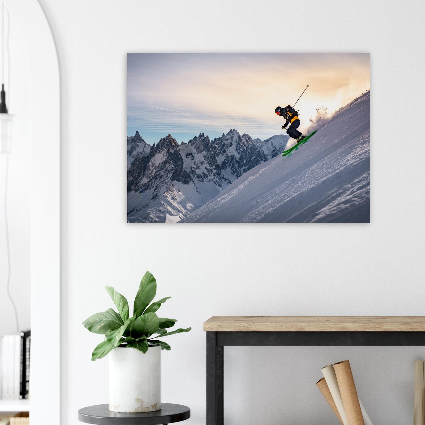 Photo de ski dans les Aiguilles Rouges face au Mont Blanc - Tableau photo alu montagne