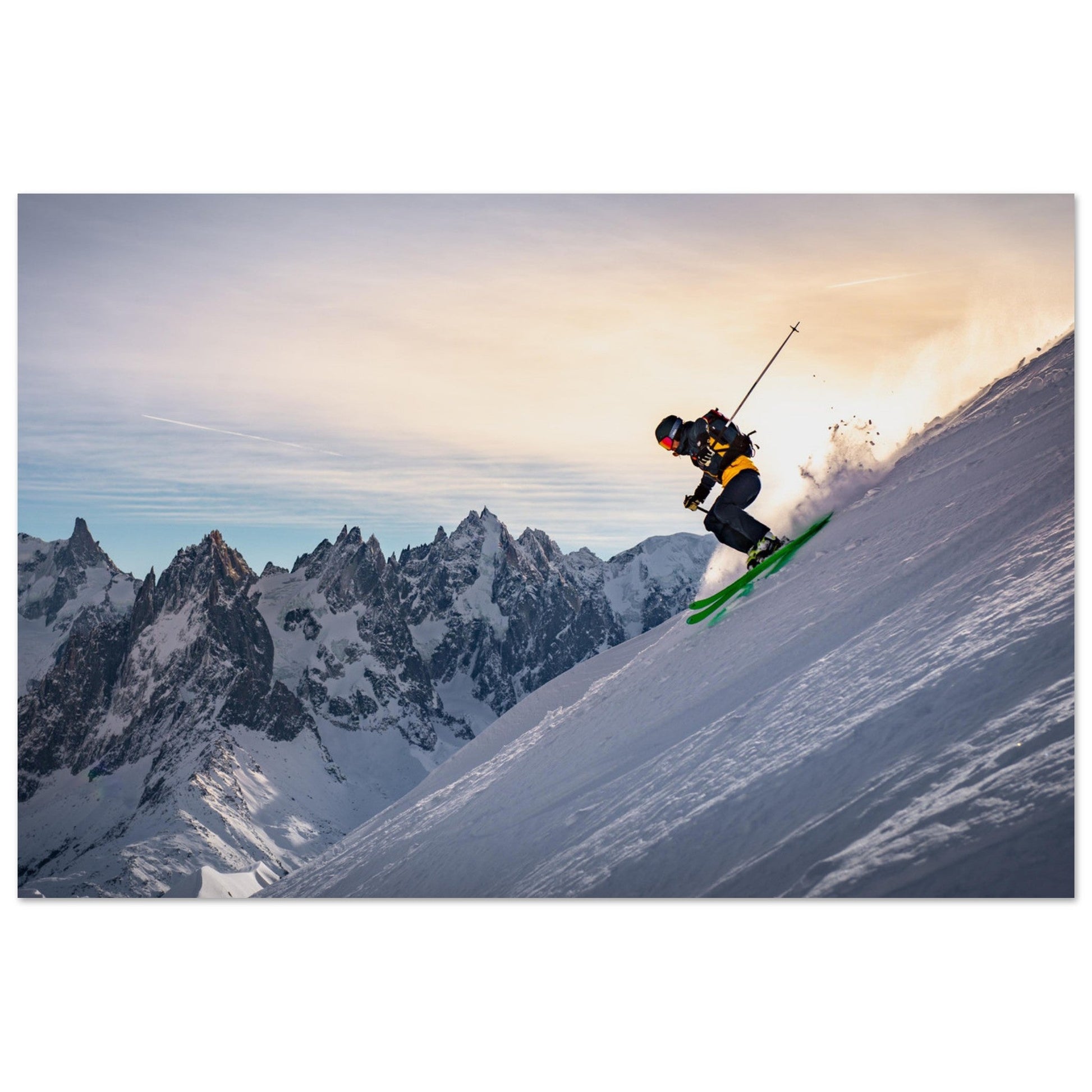 Photo de ski dans les Aiguilles Rouges face au Mont Blanc - Tableau photo alu montagne