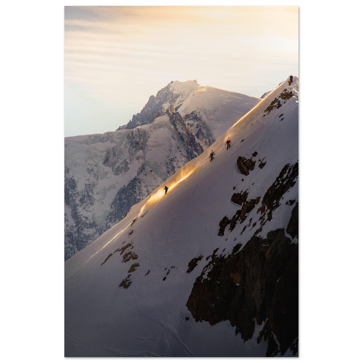 Photo de ski de rando sur l'Aiguille Croche face au Mont-Blanc - Tableau photo alu montagne