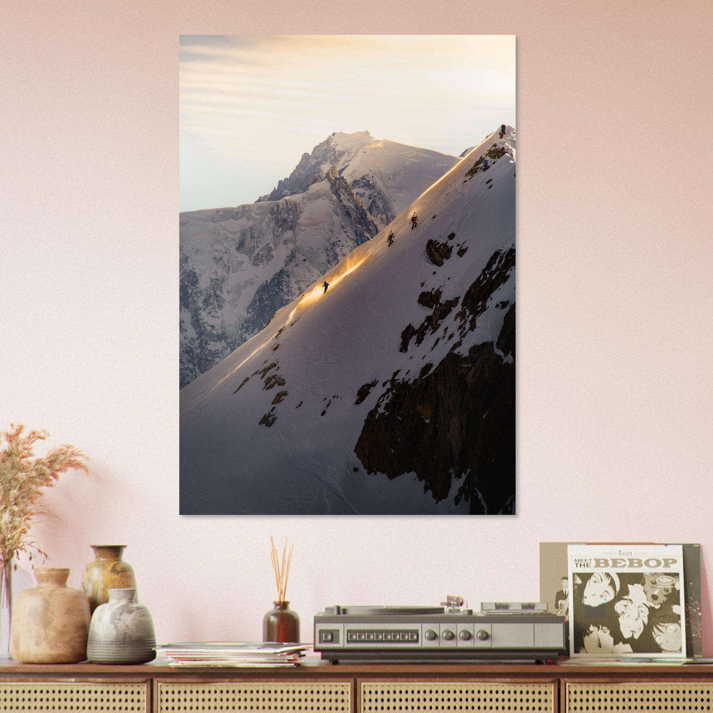 Photo de ski de rando sur l'Aiguille Croche face au Mont-Blanc - Tableau photo alu montagne