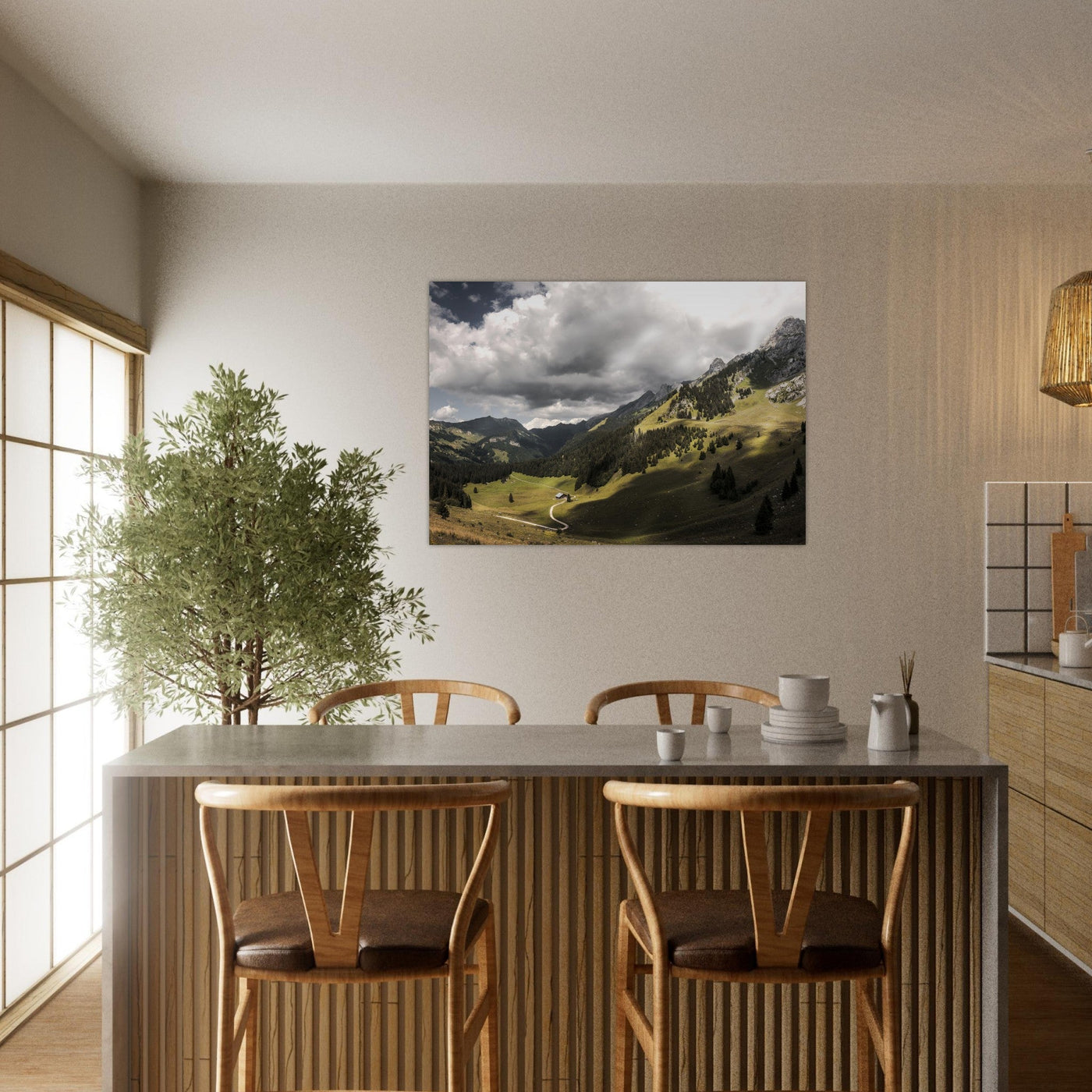 Simulation d’un tableau AluArtMountains dans un intérieur