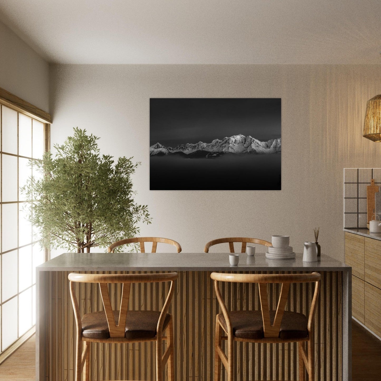 Photo des dernières lueurs sur le Mont-Blanc - Noir & Blanc - Tableau photo alu montagne