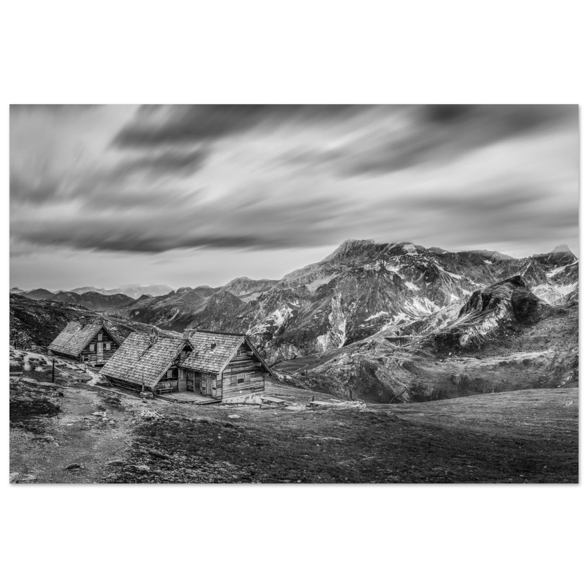 Refuges de la Valette in black and white Refuges de la Valette in black and white in the Vanoise massif