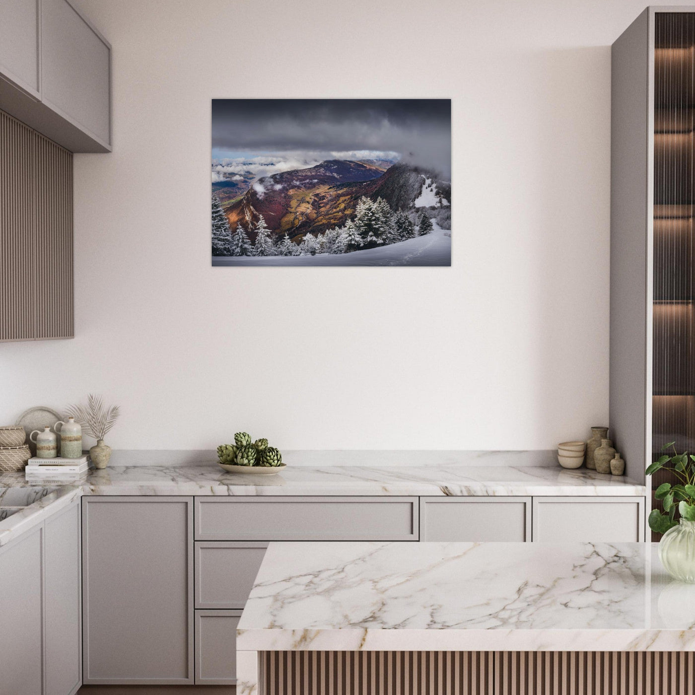 Simulation d’un tableau AluArtMountains dans un intérieur