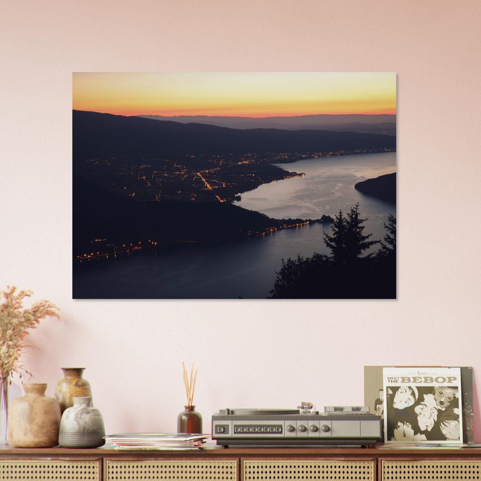 Photo du Lac d'Annecy au coucher du soleil, Col de la Forclaz - Tableau photo alu montagne