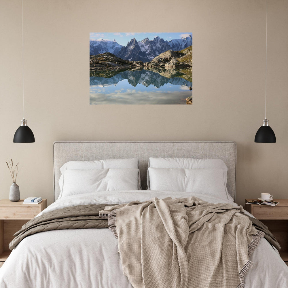 Tableau photo du Mont-Blanc en reflet dans le Lac Blanc pour salon lumineux et mur au-dessus d’un canapé