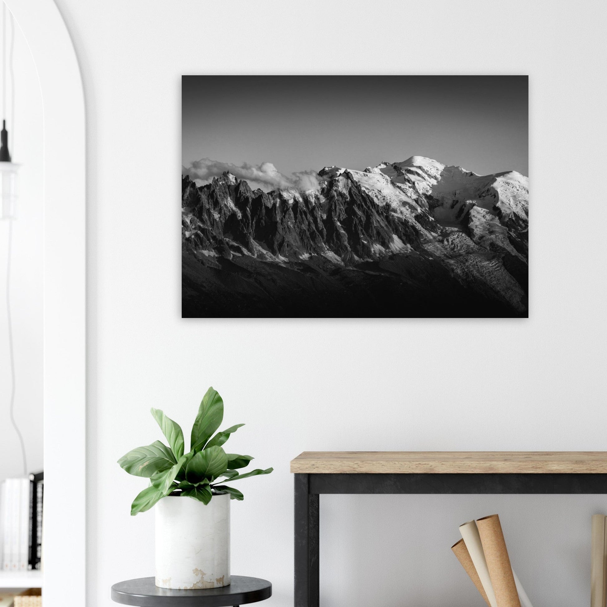 Photo du Mont-Blanc et de ses aiguilles - Noir & Blanc - Tableau photo alu montagne