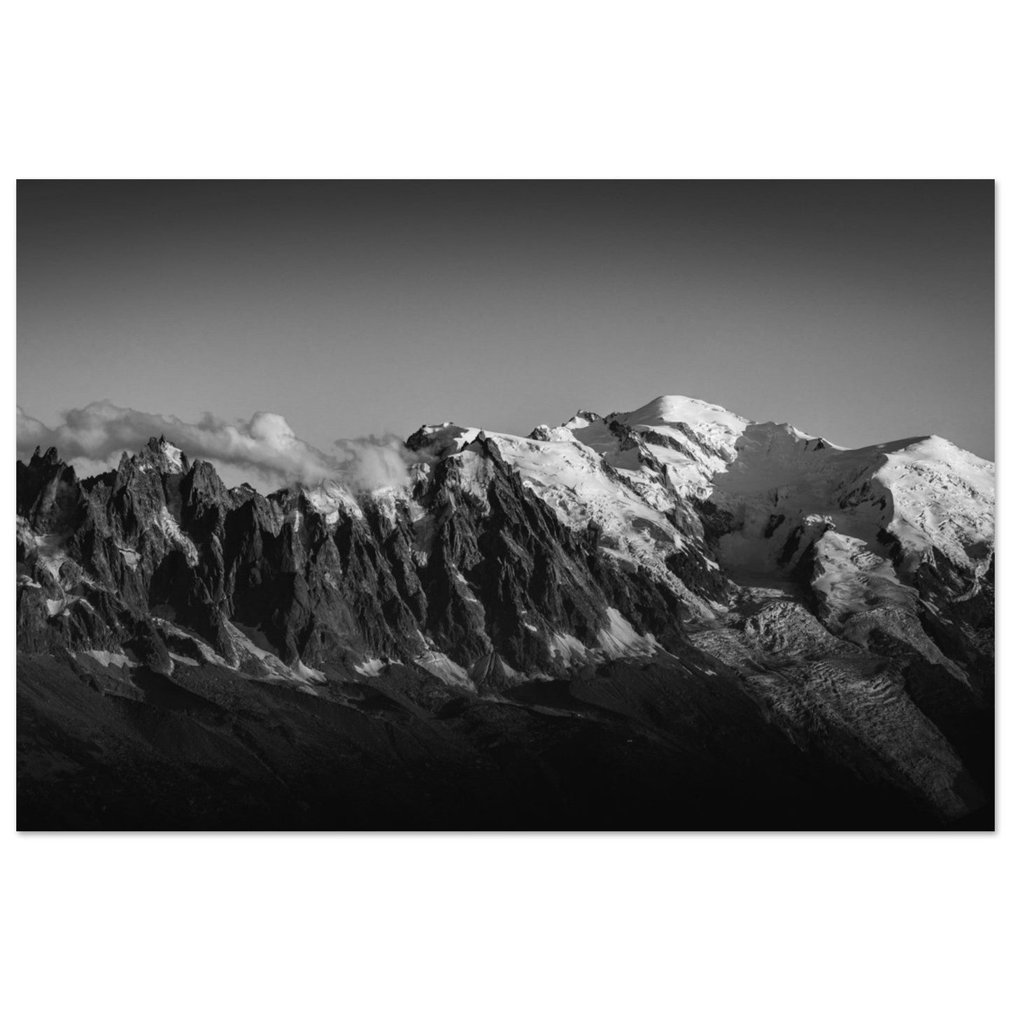 Vente Photo du Mont - Blanc et de ses aiguilles - Noir & Blanc - Tableau photo alu montagne