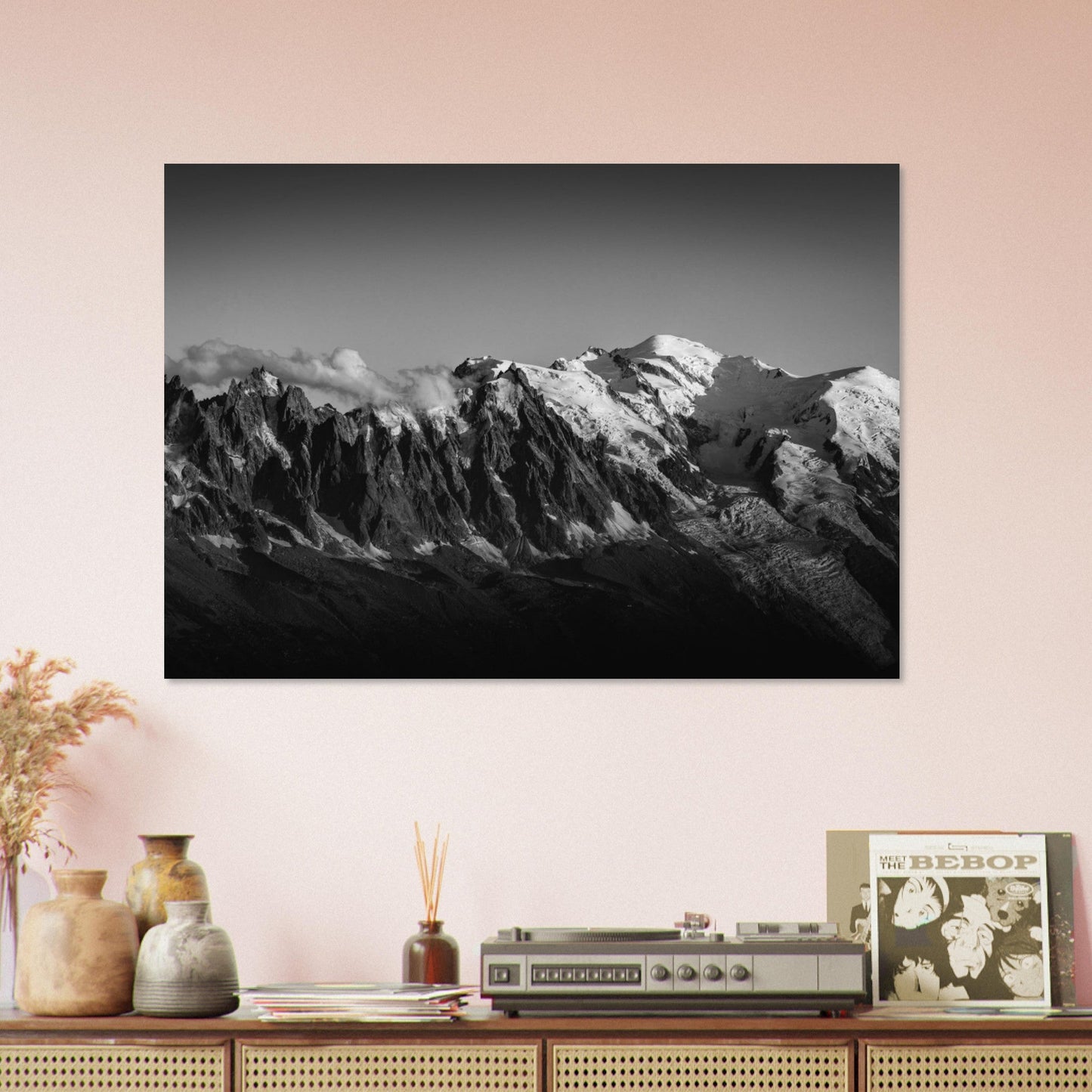 Photo du Mont-Blanc et de ses aiguilles - Noir & Blanc - Tableau photo alu montagne