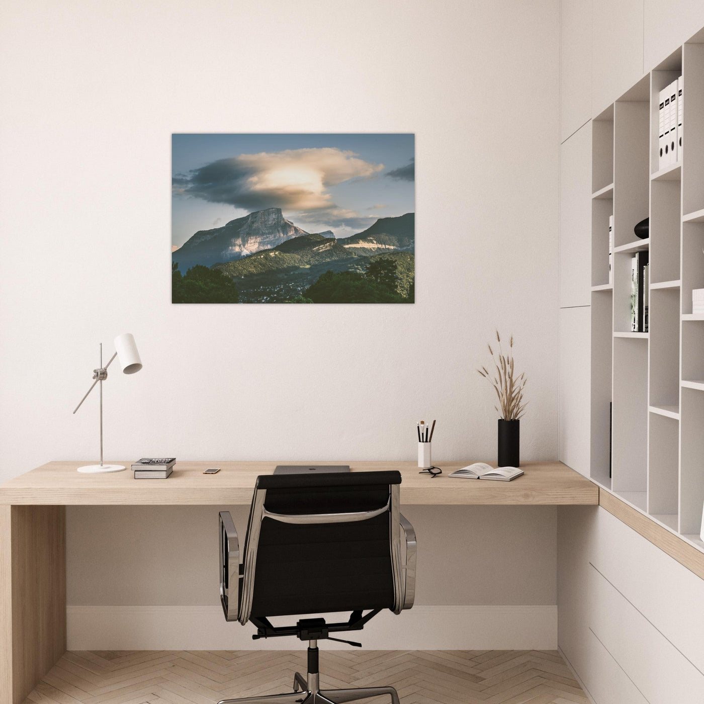 Simulation d’un tableau AluArtMountains dans un intérieur