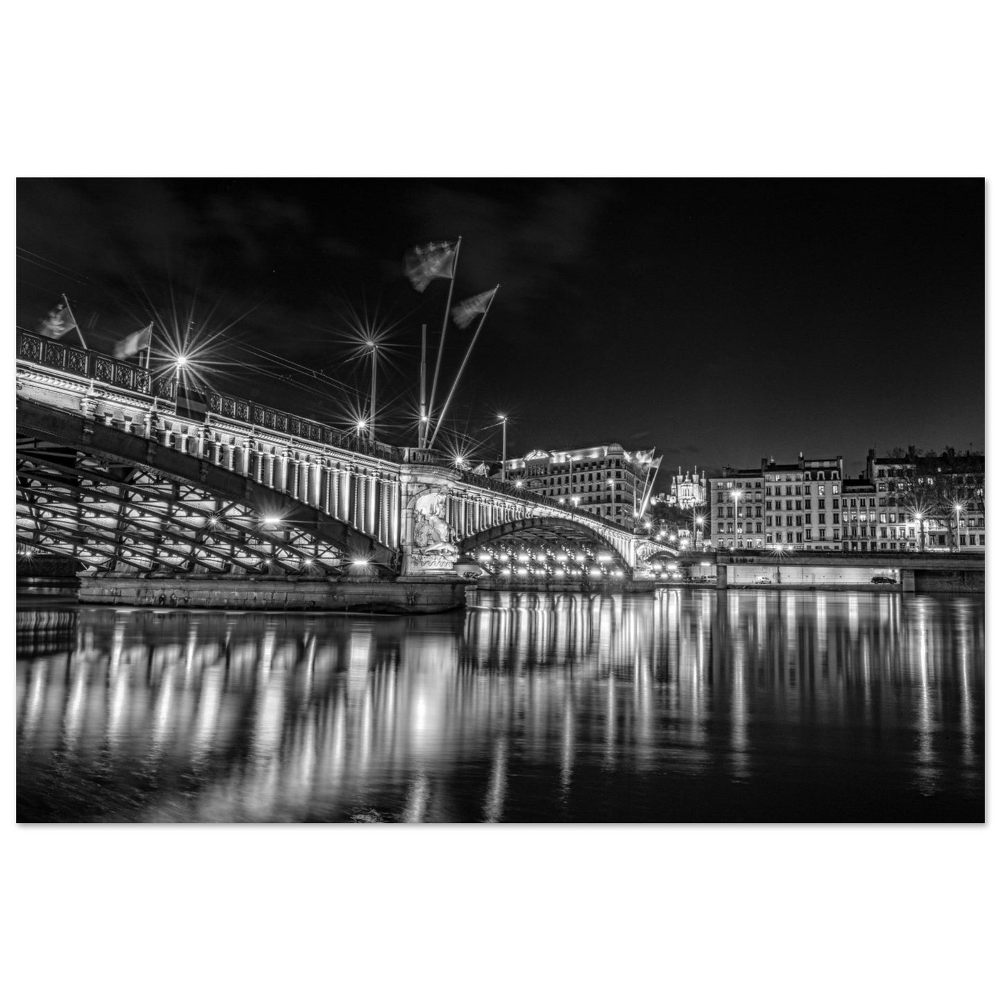 Photo du pont Lafayette et le Rhone, Lyon - Noir & Blanc - Tableau photo alu Lyon