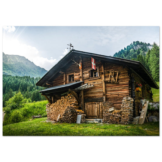 Photo d'un chalet typique de Haute-Savoie, vallée des Contamines-Montjoie - Tableau photo alu montagne