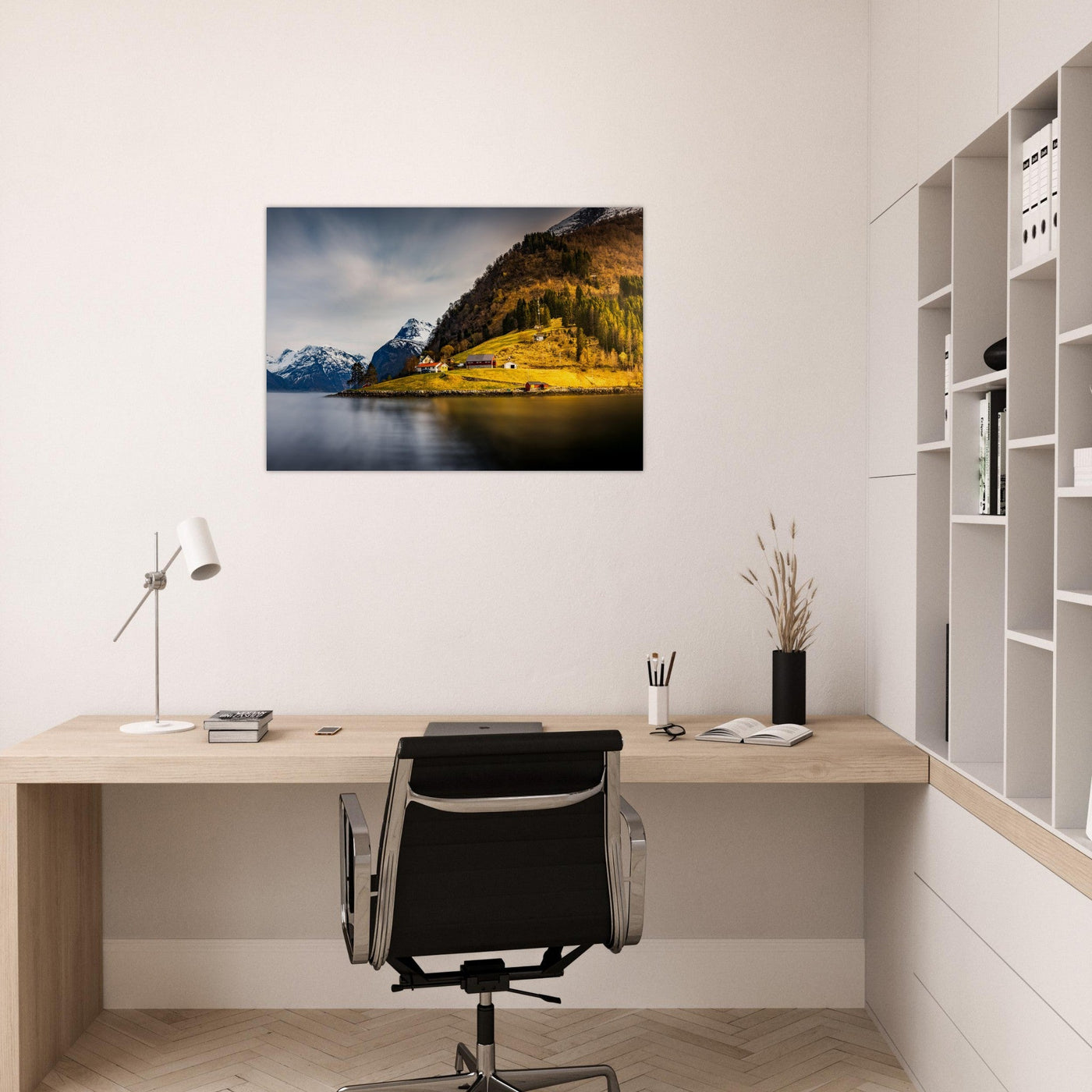 Simulation d’un tableau AluArtMountains dans un intérieur