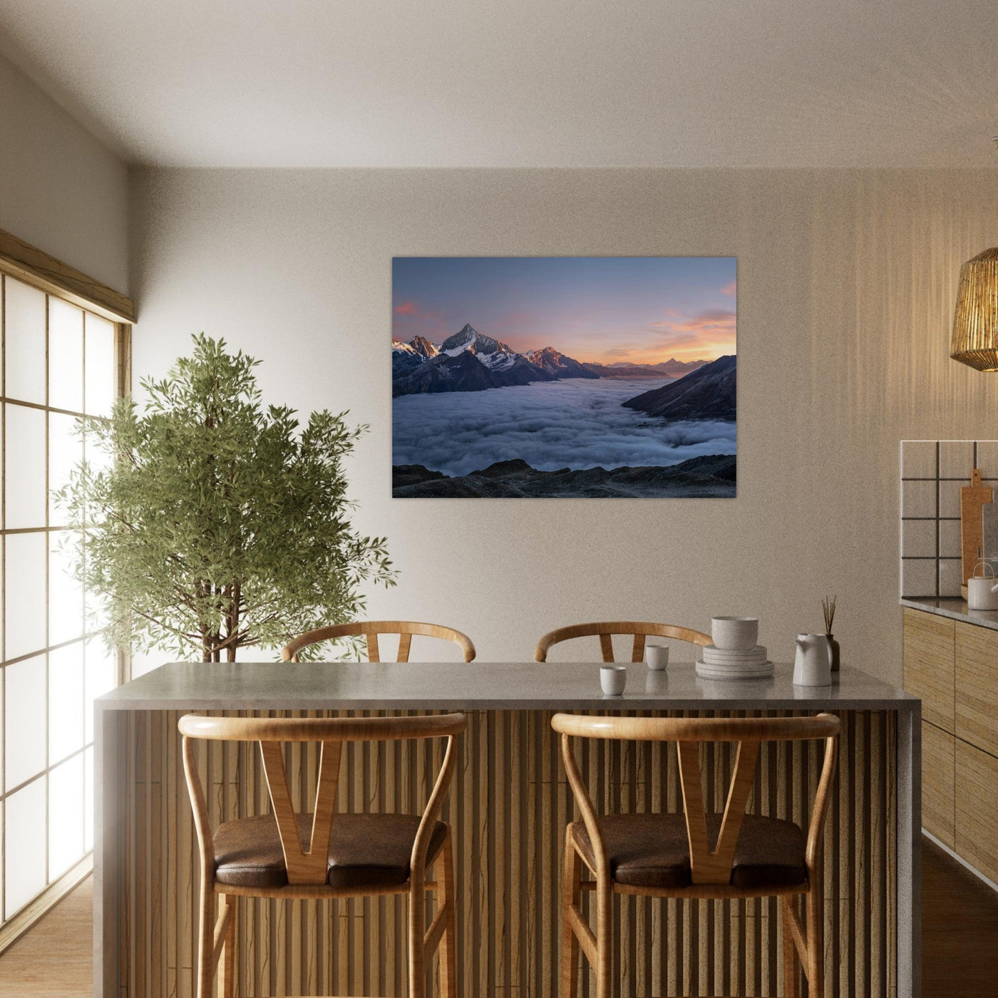 Simulation d’un tableau AluArtMountains dans un intérieur