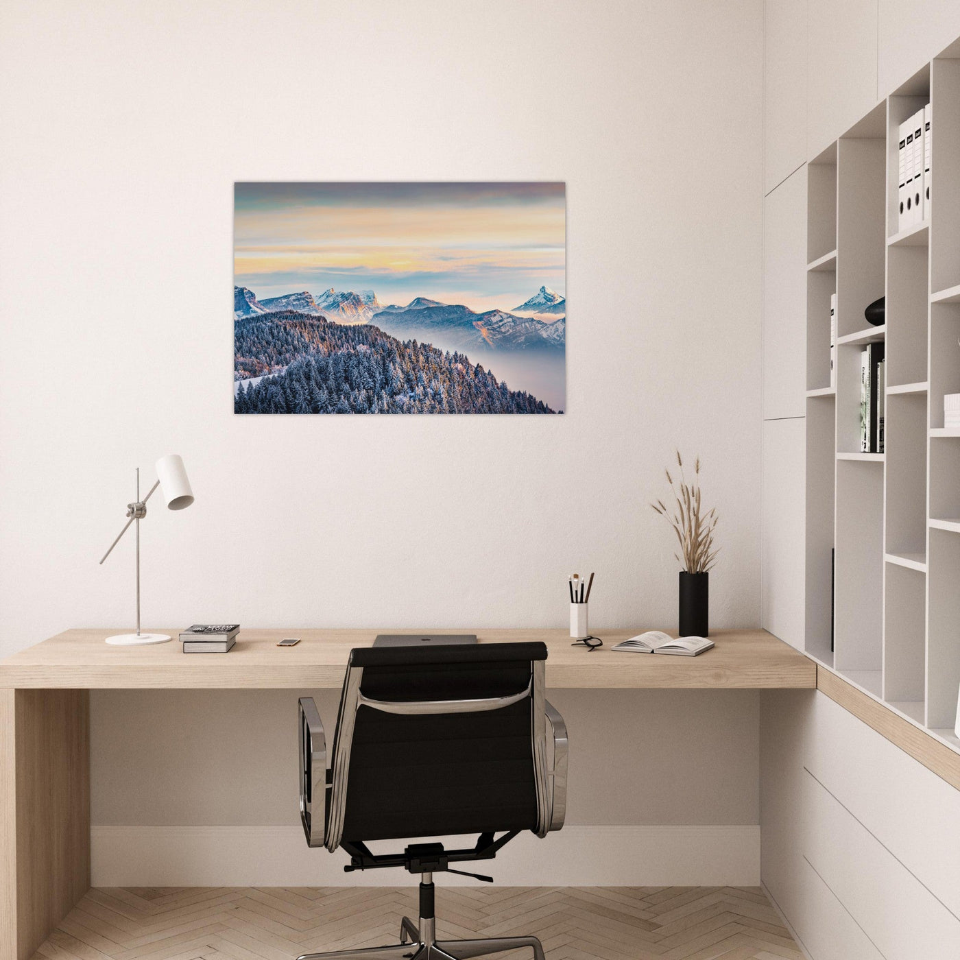 Simulation d’un tableau AluArtMountains dans un intérieur
