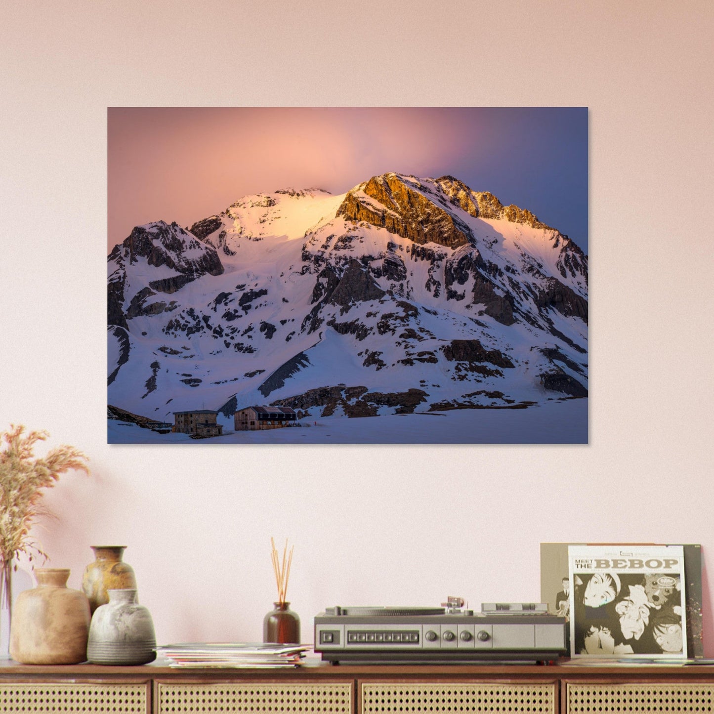 Vente Photo d'un coucher de soleil sur la Grande Casse et le refuge de la Vanoise - Tableau photo alu montagne