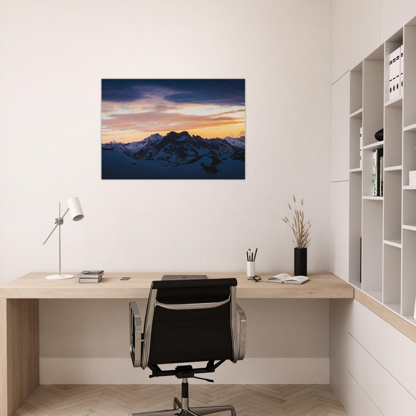 Simulation d’un tableau AluArtMountains dans un intérieur