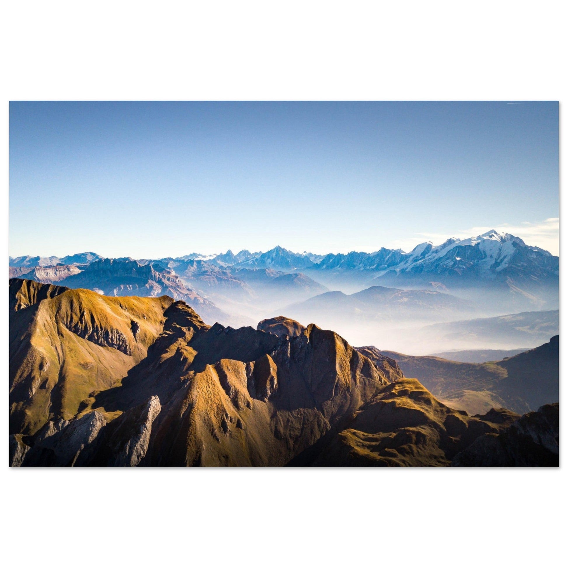 Vente Photo d'un coucher de soleil sur le massif des Aravis et le Mont-Blanc - Tableau photo alu montagne