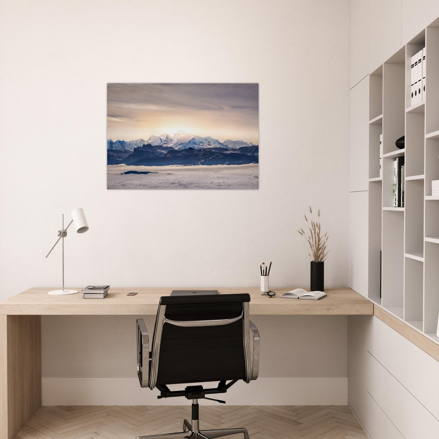 Simulation d’un tableau AluArtMountains dans un intérieur