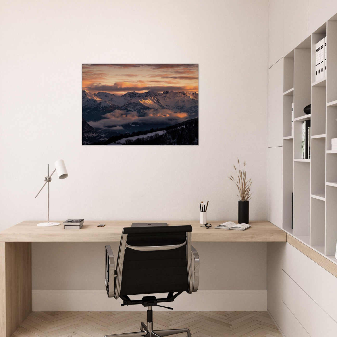 Simulation d’un tableau AluArtMountains dans un intérieur