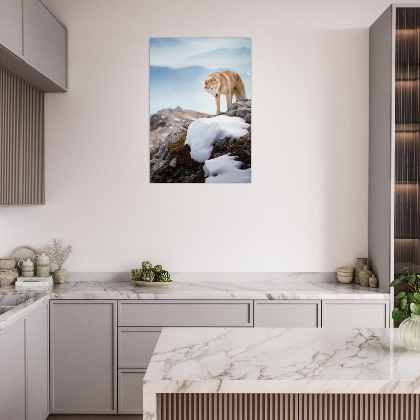 Simulation d’un tableau AluArtMountains dans un intérieur