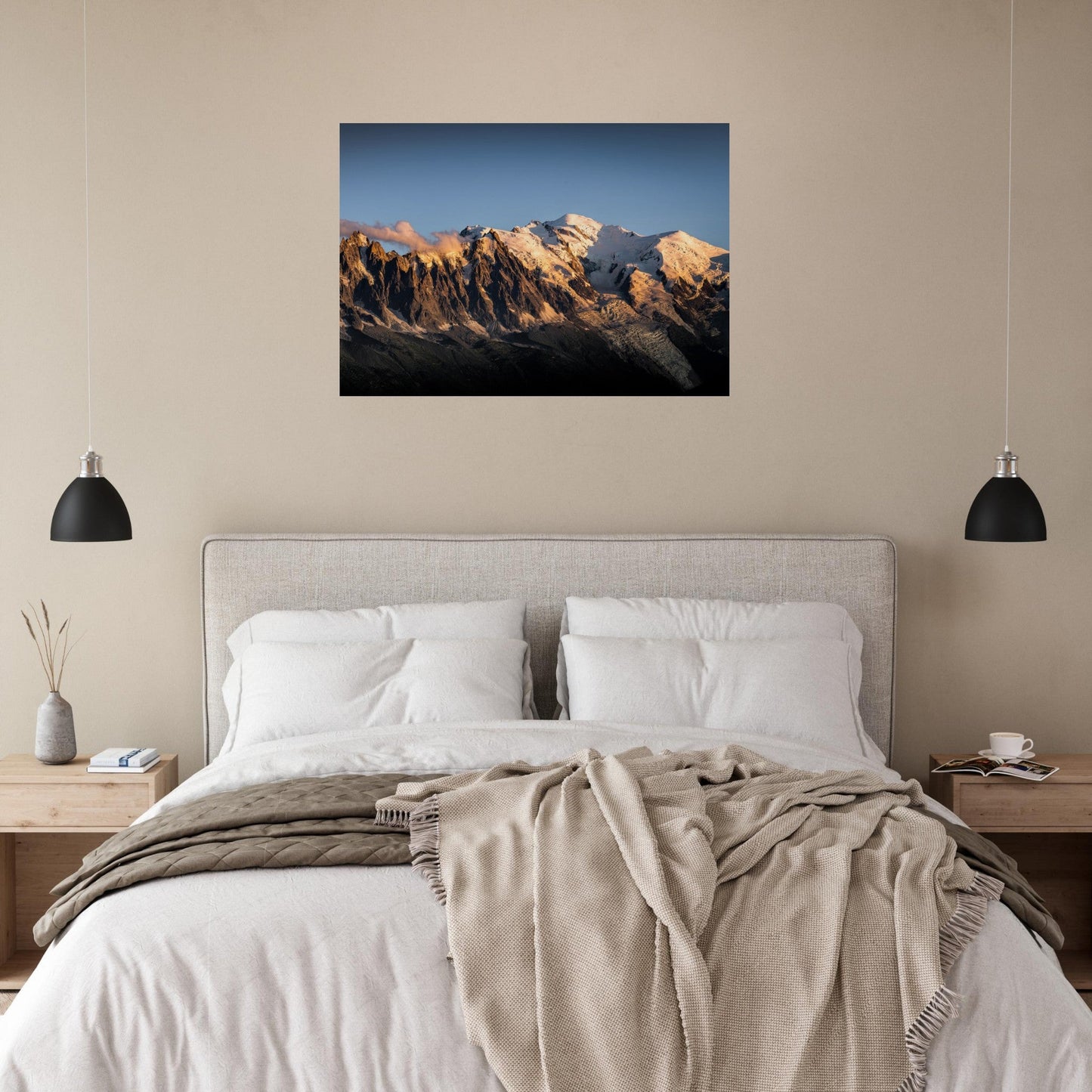 Photo d'un panorama du Mont-Blanc au coucher de soleil - Tableau photo alu montagne
