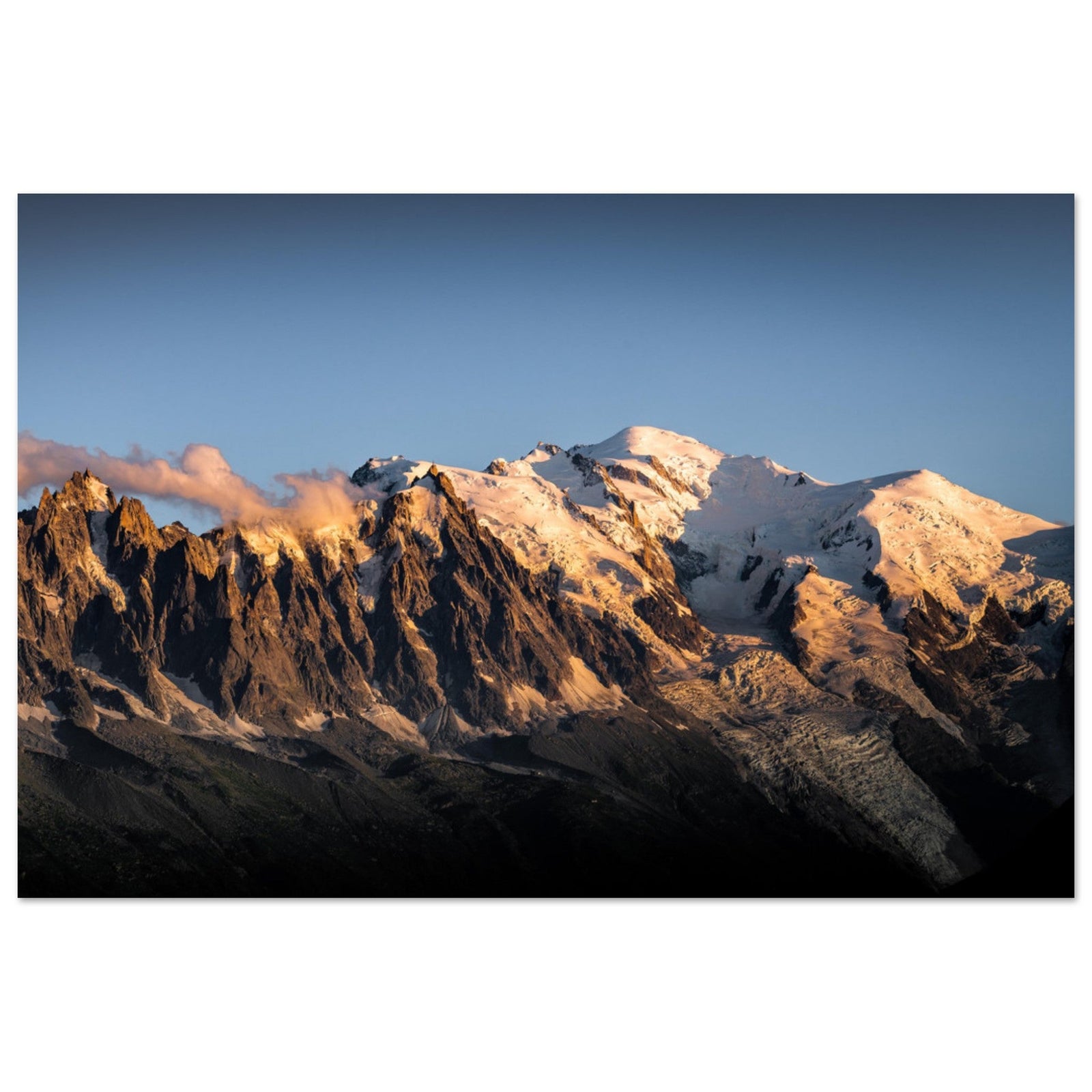 Grand tableau photo panoramique du Mont-Blanc au coucher de soleil pour salon et grand mur