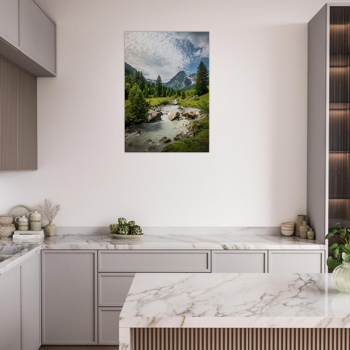 Simulation d’un tableau AluArtMountains dans un intérieur