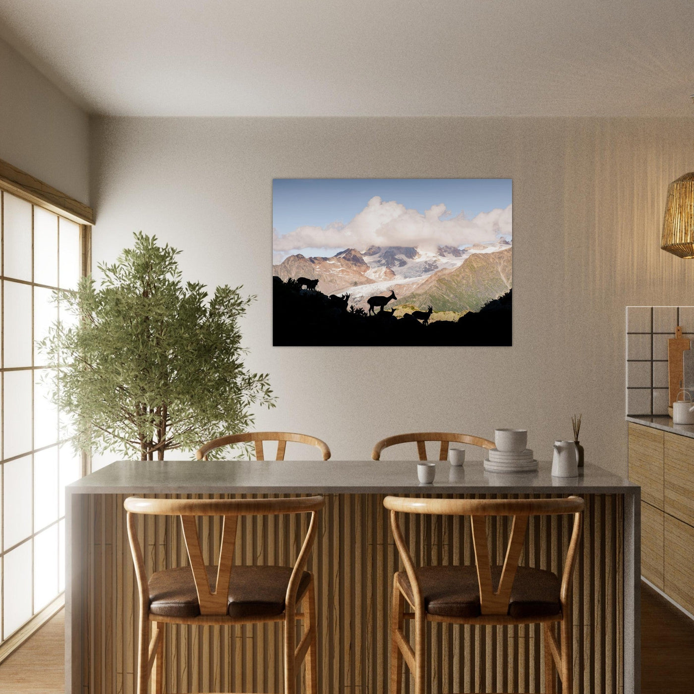 Simulation d’un tableau AluArtMountains dans un intérieur