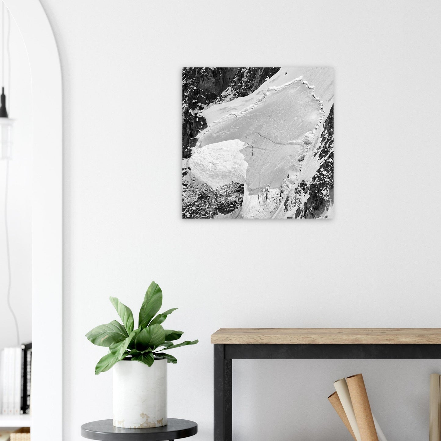 Photo d'une plaque de glace et crevasse - Noir & Blanc - Tableau photo alu montagne