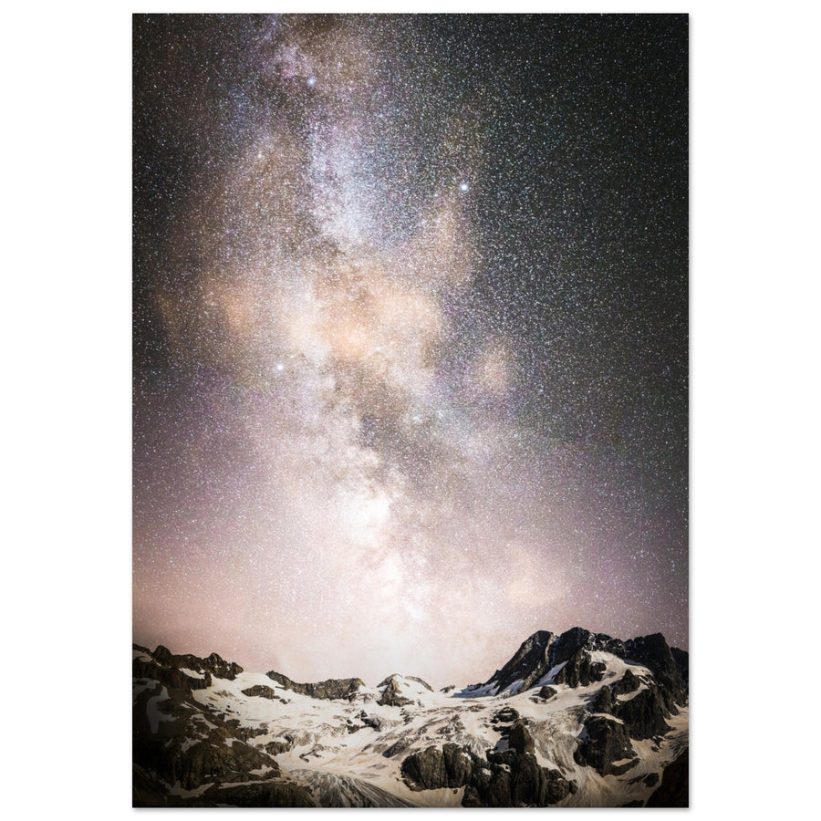Tableau photo sur aluminium Dibond : Une voie lactée au-dessus sur les Bans et la pointe de la Pilatte, massif des Écrins