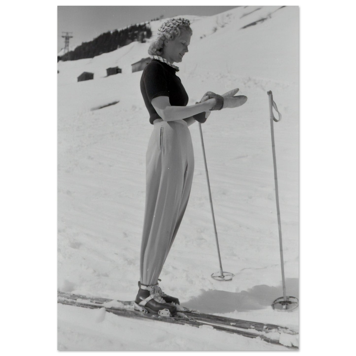 Photo rétro femme en ski Alpes - Vintage - Tableau rétro alu montagne