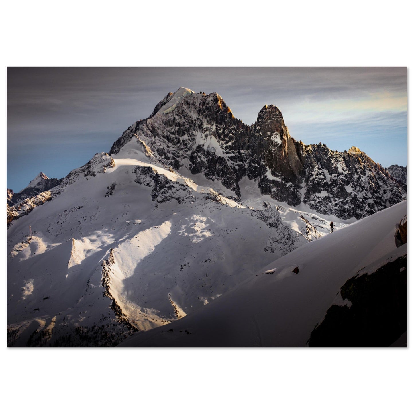 Photo ski de rando face à l'Aiguille Verte et les Drus - Tableau photo alu montagne
