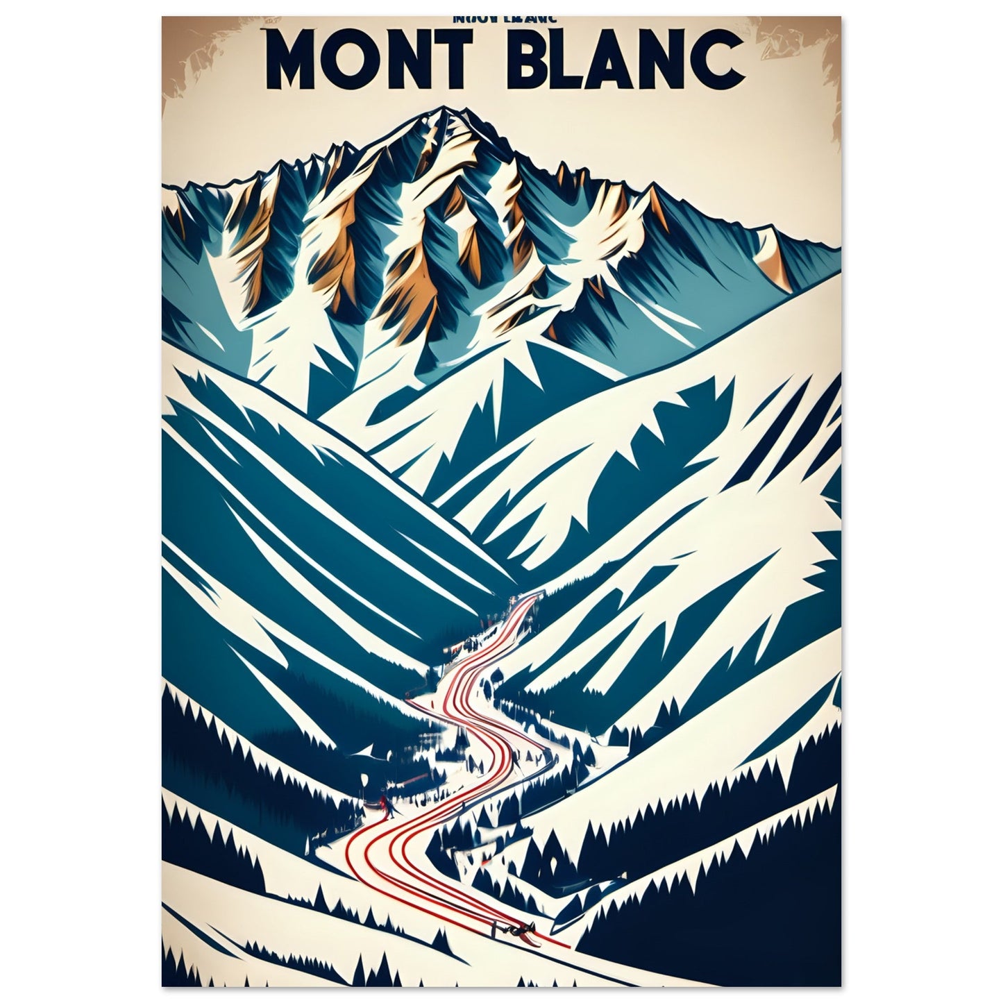 Tableau photo Tableau alu rétro du Mont - Blanc — tirage aluminium Dibond mat, fabrication française, prêt à accrocher