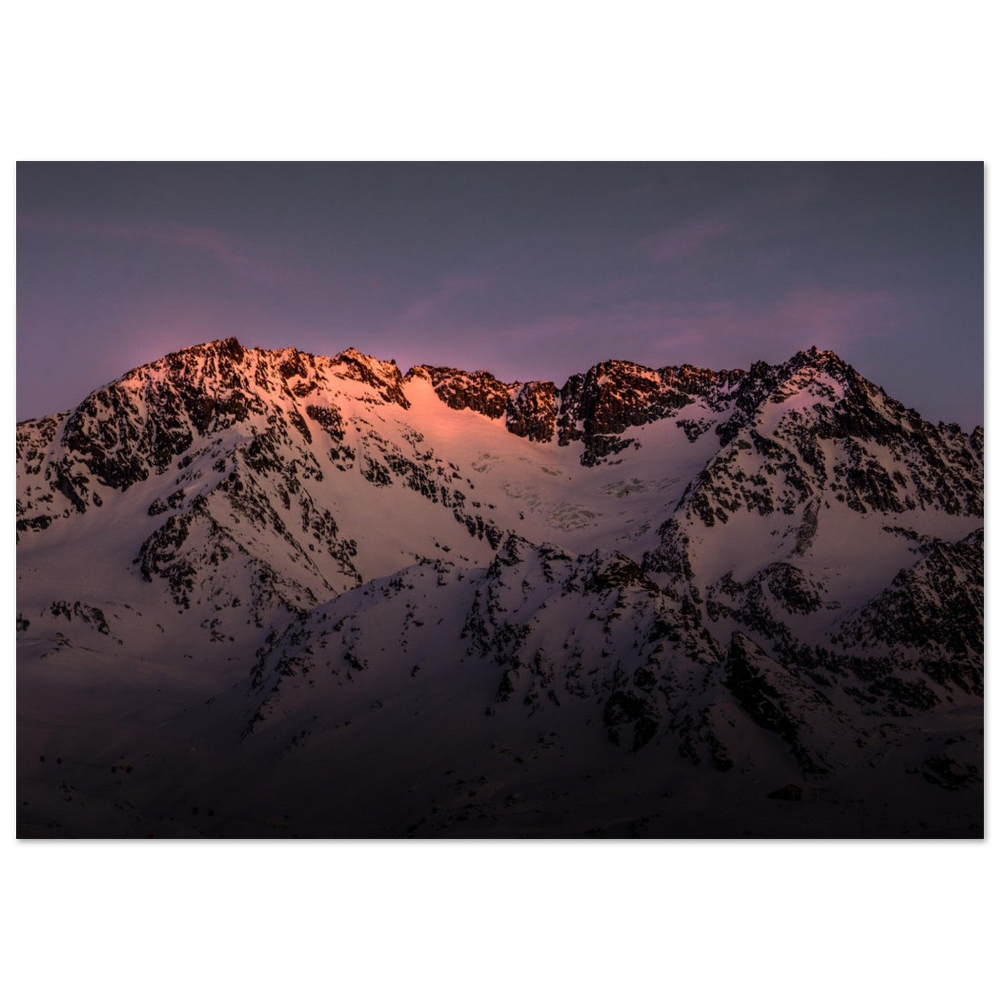 Tableau photo Photo de l'Aiguille de Péclet au coucher de soleil, Val Thorens, Savoie — tirage aluminium Dibond mat, fabrication française, prêt à accrocher