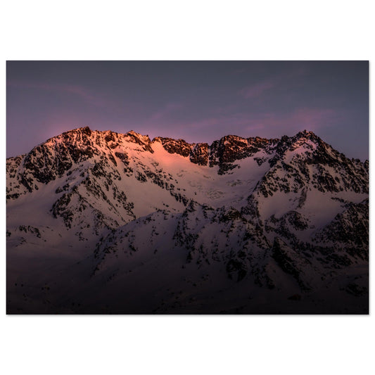 Tableau photo Photo de l'Aiguille de Péclet au coucher de soleil, Val Thorens, Savoie — tirage aluminium Dibond mat, fabrication française, prêt à accrocher