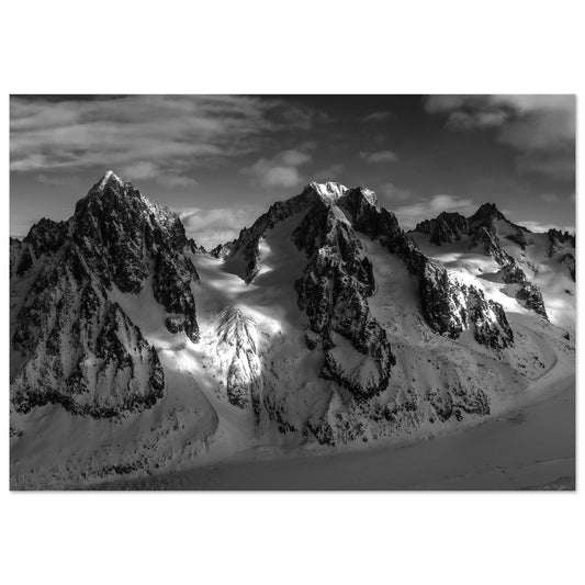 Tableau photo Photo de l'Aiguille des Grands Montets Chamonix - Mont - Blanc - Noir & Blanc — tirage aluminium Dibond mat, fabrication française, prêt à accrocher