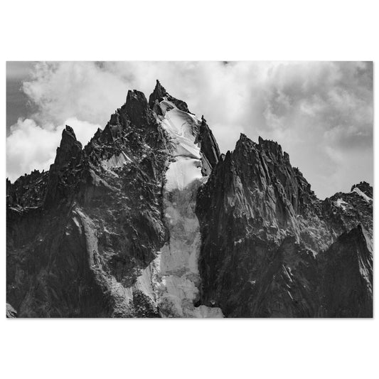 Tableau photo Photo de l'Aiguille du Grépon, Chamonix - Noir & Blanc — tirage aluminium Dibond mat, fabrication française, prêt à accrocher