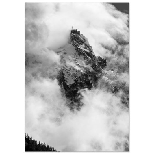 Tableau photo Photo de l'Aiguille du Midi, Mont - Blanc, Chamonix - Noir & Blanc — tirage aluminium Dibond mat, fabrication française, prêt à accrocher
