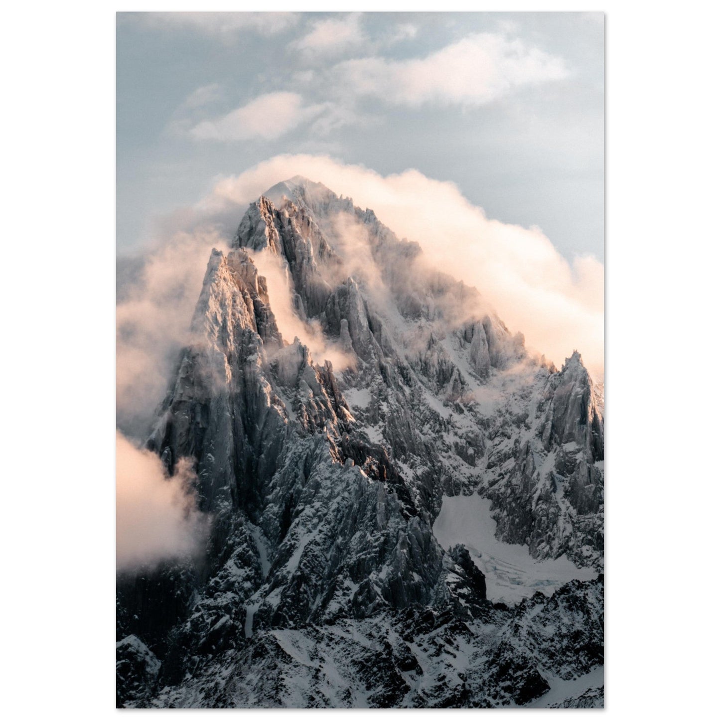 Tableau photo Photo de l'Aiguille Verte au coucher du soleil — tirage aluminium Dibond mat, fabrication française, prêt à accrocher