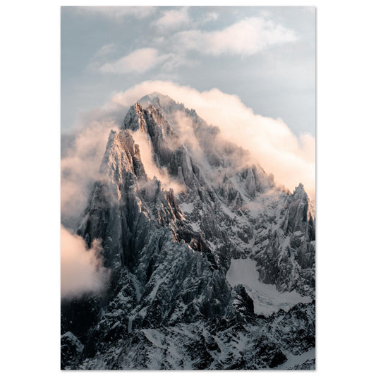 Tableau photo Photo de l'Aiguille Verte au coucher du soleil — tirage aluminium Dibond mat, fabrication française, prêt à accrocher