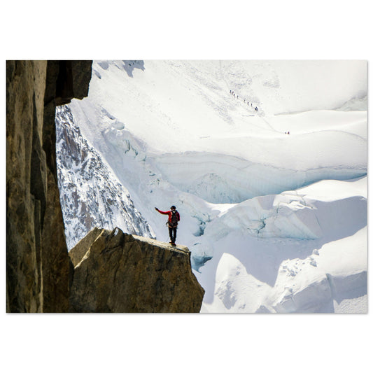 Tableau photo Photo d'alpiniste sur l'Aiguille du Midi 2 — tirage aluminium Dibond mat, fabrication française, prêt à accrocher
