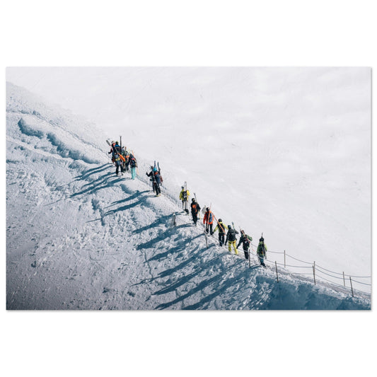 Tableau photo Photo d'alpinistes sur l'Aiguille du Midi, Chamonix - Mont - Blanc, Haute - Savoie — tirage aluminium Dibond mat, fabrication française, prêt à accrocher